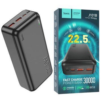 Павербанк повербанк із швидкою зарядкою 30000mAh HOCO J101B |2USB/Type-C, 22.5W| Чорний