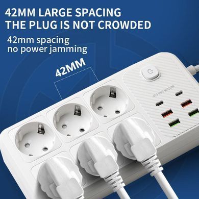 Подовжувач мережевий фільтр 5 м на 6 розеток + 4USB + 2Type-C F183PD Чорний