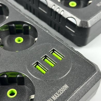 Подовжувач мережевий переноска 6м на 6 розеток + 3USB UA Power F17U Чорний 48636
