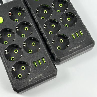 Подовжувач мережевий переноска 6м на 6 розеток + 3USB UA Power F17U Чорний 48636