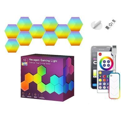 Настінні модульні Smart LED панелі соти LXQG01 RGBIC з Bluetooth та пультом набір 10 шт 65657