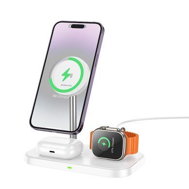 Настільна безпровідна зарядка 3в1 BOROFONE BQ29 Magsafe для iPhone 12/13/14/15 Білий