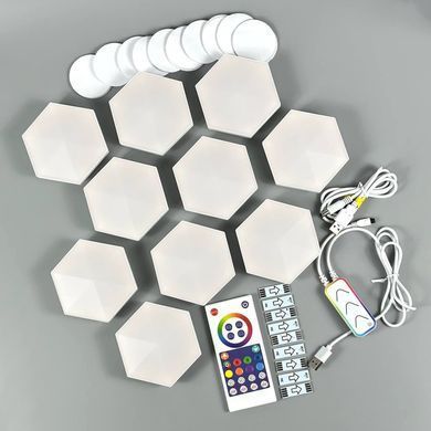 Настінні модульні Smart LED панелі соти LXQG01 RGBIC з Bluetooth та пультом набір 10 шт 65657