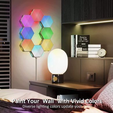 Настінні модульні Smart LED панелі соти LXQG01 RGBIC з Bluetooth та пультом набір 10 шт 65657