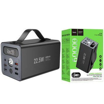 Павербанк зі швидкою зарядкою 22.5W, виходом DC12V та ліхтарем 60000mAh HOCO J138 |22.5W+PD20W+DC12V| Чорний