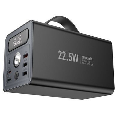 Павербанк зі швидкою зарядкою 22.5W, виходом DC12V та ліхтарем 60000mAh HOCO J138 |22.5W+PD20W+DC12V| Чорний