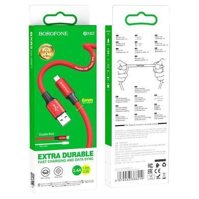 Кабель для зарядки MicroUSB Android BOROFONE BX82 1м/2.4A Червоний