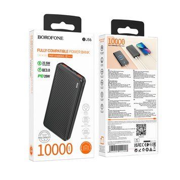 Павербанк повербанк зі швидкою зарядкою 22.5W BOROFONE BJ56 2USB/Type-C, 10000mAh Чорний