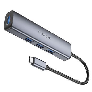 Перехідник адаптер USB-hub хаб 4-в-1 BOROFONE DH12 Type-C to USB3.0*4, 0.2M Сірий