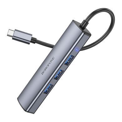 Перехідник адаптер USB-hub хаб 4-в-1 BOROFONE DH12 Type-C to USB3.0*4, 0.2M Сірий