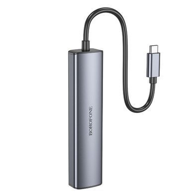 Перехідник адаптер USB-hub хаб 4-в-1 BOROFONE DH12 Type-C to USB3.0*4, 0.2M Сірий