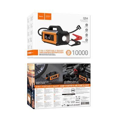 Пускозарядний пристрій/бустер для авто 10000mAh з компресором HOCO QS4 Чорно-помаранчевий