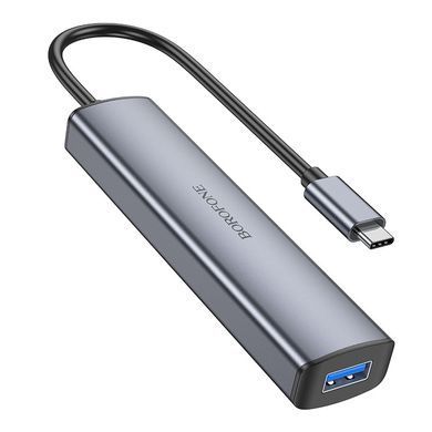 Перехідник адаптер USB-hub хаб 4-в-1 BOROFONE DH12 Type-C to USB3.0*4, 0.2M Сірий