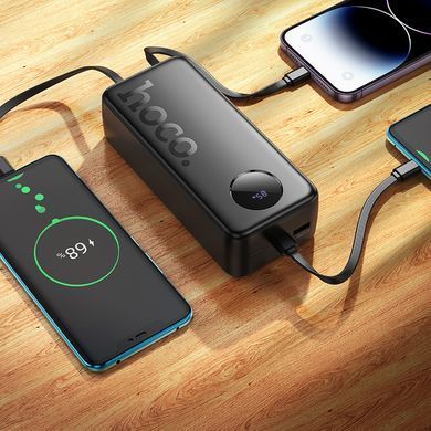 Павербанк зі швидкою зарядкою 22.5W та вбудованими кабелями Lightning/Type-C 30000mAh HOCO J132B 22.5W+PD20W Чорний