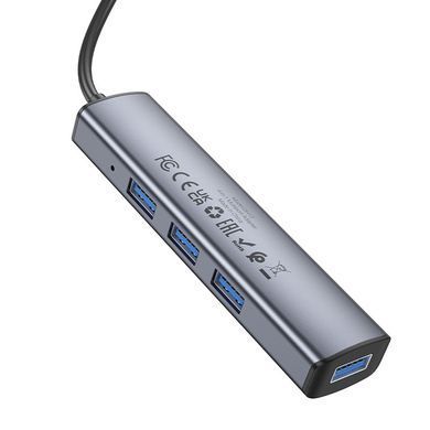 Перехідник адаптер USB-hub хаб 4-в-1 BOROFONE DH12 Type-C to USB3.0*4, 0.2M Сірий