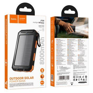 Павербанк 8000mAh з сонячною панеллю, ліхтарем, компасом HOCO J164 Чорний