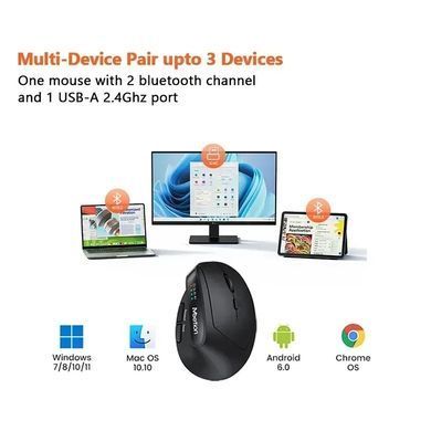 Мишка безпровідна вертикальна MEETION BTM008 2.4G/Bluetooth, 2400 DPI, 6кн., 500mAh Чорний
