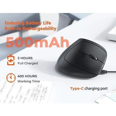 Мишка безпровідна вертикальна MEETION BTM008 2.4G/Bluetooth, 2400 DPI, 6кн., 500mAh Чорний