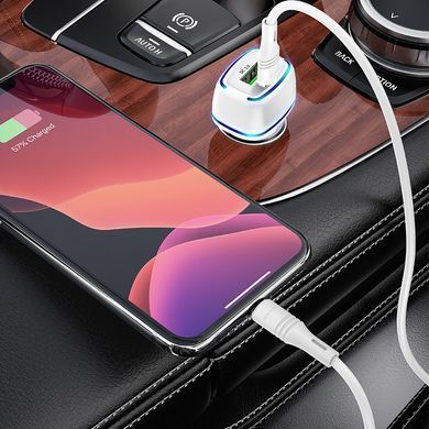 Авто зарядний пристрій з швидкою зарядкою + кабель Lightning BOROFONE BZ14A USB/Type-C, PD20W+QC3.0 Білий