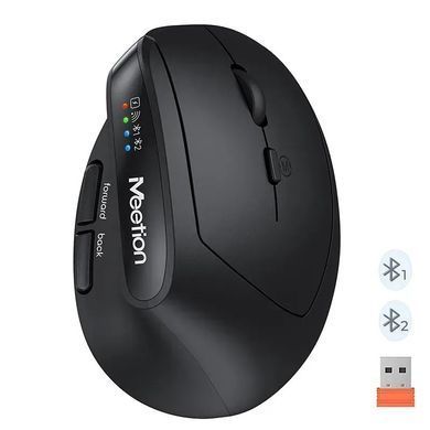 Мишка безпровідна вертикальна MEETION BTM008 2.4G/Bluetooth, 2400 DPI, 6кн., 500mAh Чорний