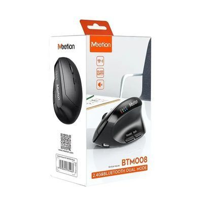 Мишка безпровідна вертикальна MEETION BTM008 2.4G/Bluetooth, 2400 DPI, 6кн., 500mAh Чорний