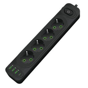 Подовжувач мережевий фільтр 3 м на 4 розетки + 3USB + Type-C F244PD Чорний