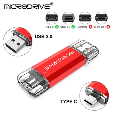 Металева USB Флешка 2в1 256GB Type-C/USB 2.0 для телефону/комп'ютера OTG MicroDrive Сірий