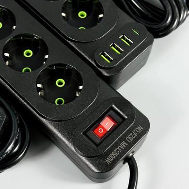 Мережевий подовжувач 6м на 3 розетки + 3USB + Type-C UA Power F23U мережевий фільтр з USB 54800