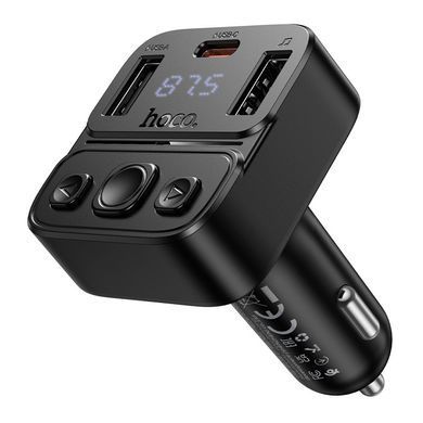 Автомобільний FM-трансмітер модулятор зі швидкою зарядкою HOCO E87 Delta 35W 2USB + Type-C Чорний