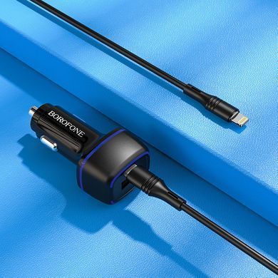 Авто зарядний пристрій з швидкою зарядкою + кабель Lightning BOROFONE BZ14A USB/Type-C, PD20W+QC3.0 Чорний
