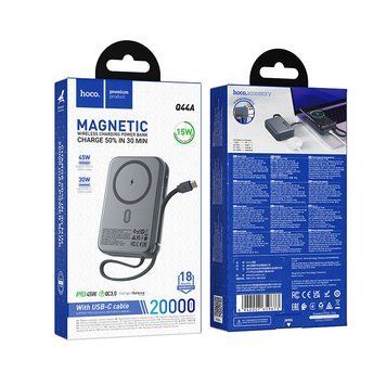 Павербанк із швидкою 45W та MagSafe 20000mAh і вбудованим кабелем Type-C HOCO Q44A 1Type-C Сірий