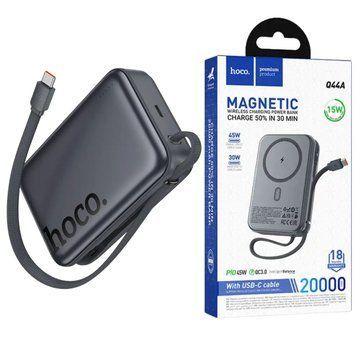 Павербанк із швидкою 45W та MagSafe 20000mAh і вбудованим кабелем Type-C HOCO Q44A 1Type-C Сірий