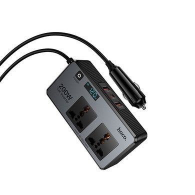 Автомобільний інвертор HOCO Z66 200W 2 розетки + USB-C PD 66W + 2 USB-A перетворювач напруги 12V 220V