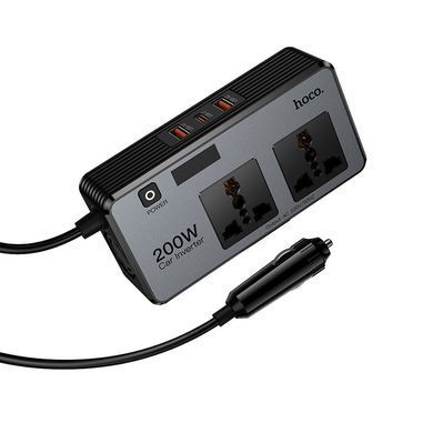 Автомобільний інвертор HOCO Z66 200W 2 розетки + USB-C PD 66W + 2 USB-A перетворювач напруги 12V 220V
