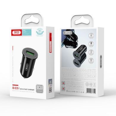 Автомобільний зарядний пристрій з швидкою зарядою XO CC35 1USB, QC3.0 18W Чорний