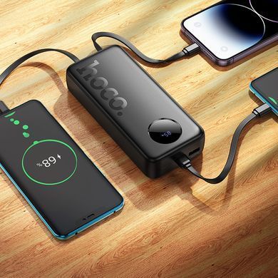 Павербанк зі швидкою зарядкою 22.5W та вбудованими кабелями Lightning/Type-C 20000mAh HOCO J132A 22.5W+PD20W Чорний
