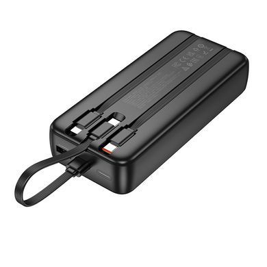 Павербанк зі швидкою зарядкою 22.5W та вбудованими кабелями Lightning/Type-C 20000mAh HOCO J132A 22.5W+PD20W Чорний