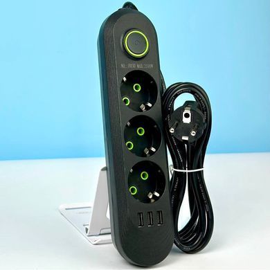 Подовжувач мережевий переноска 6м на 3 розетки + 3USB UA Power F03U Чорний 48637