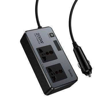 Автомобільний інвертор HOCO Z66 200W 2 розетки + USB-C PD 66W + 2 USB-A перетворювач напруги 12V 220V