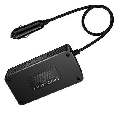 Автомобільний інвертор HOCO Z66 200W 2 розетки + USB-C PD 66W + 2 USB-A перетворювач напруги 12V 220V