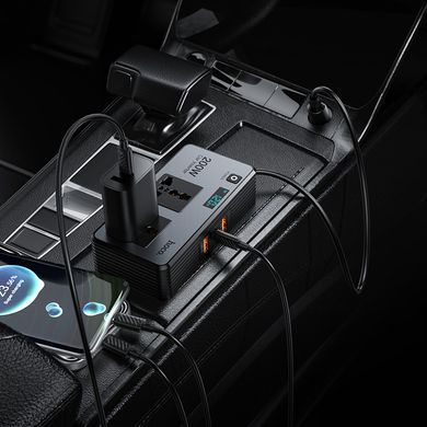 Автомобільний інвертор HOCO Z66 200W 2 розетки + USB-C PD 66W + 2 USB-A перетворювач напруги 12V 220V