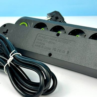 Подовжувач мережевий переноска 6м на 4 розетки + 3USB UA Power F04U Чорний 48639