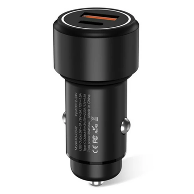 Автомобільний зарядний пристрій з швидкою зарядою XO CC42 |1USB/1Type-C, 38W, PD20W+QC3.0 18W| Чорний