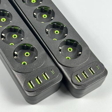 Мережевий подовжувач 2м на 5 розеток + 3USB + Type-C UA Power F25U мережевий фільтр з USB 63258