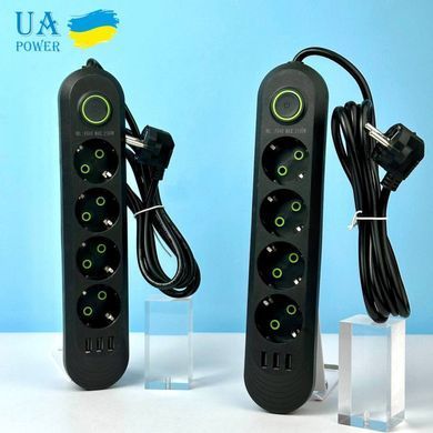 Подовжувач мережевий переноска 6м на 4 розетки + 3USB UA Power F04U Чорний 48639
