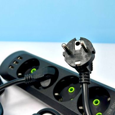 Подовжувач мережевий переноска 6м на 4 розетки + 3USB UA Power F04U Чорний 48639