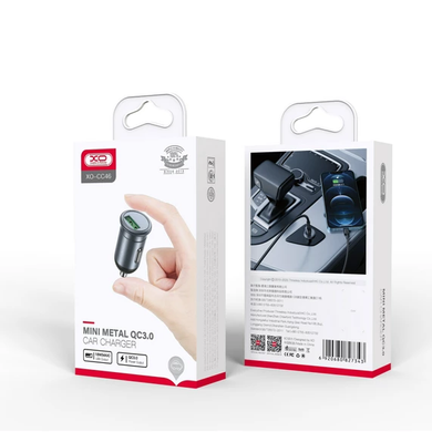Автомобільний зарядний пристрій з швидкою зарядою QC3.0 XO CC46 |1USB, 18W| Сірий