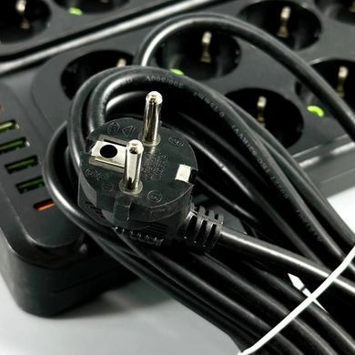 Подовжувач мережевий переноска 2м на 10 розеток + 4USB + 2Type-C UA Power F35U Чорний 63266