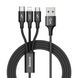 Кабель 3в1 для зарядки телефону MicroUSB + TypeC + Lightning 3-in-1BASEUS Combo Rapid Series |1.2м 3A| Чорний