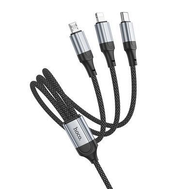 Кабель 3в1 MicroUSB + TypeC + Lightning HOCO X102 Fresh 1м, 2.4A Чорний
